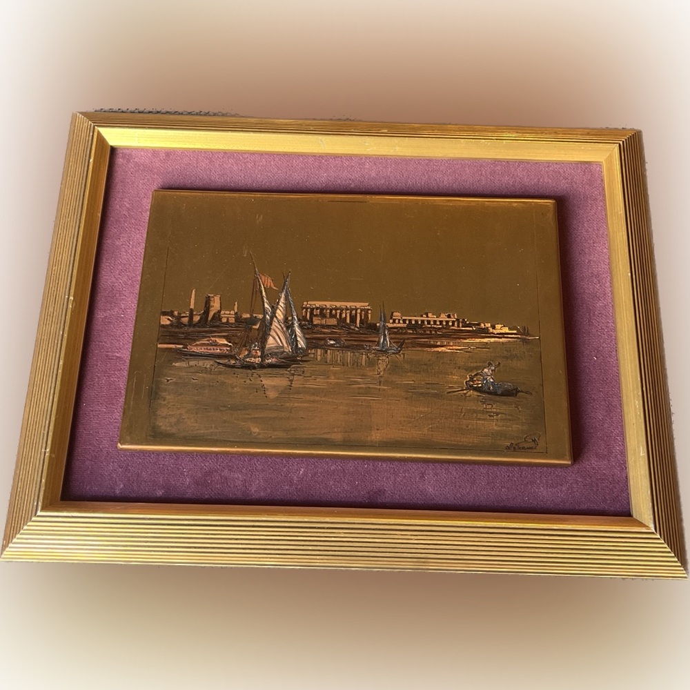 View of the Ruins of Luxor from the Nile Copper Etching Print Signed By El Skami